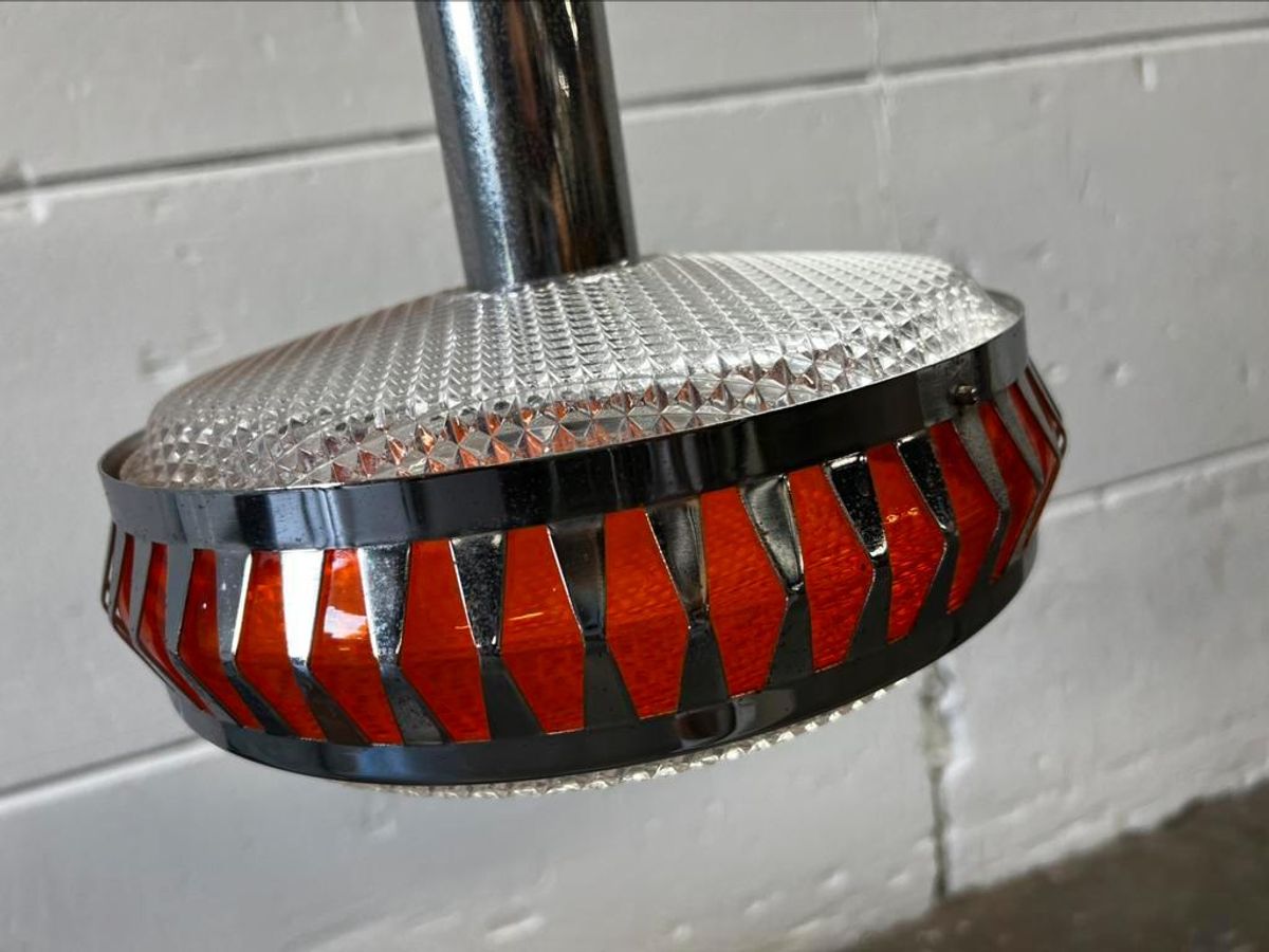 Vintage Chromen Ufo Luster / Hanglamp Met Oranje Accent image 5