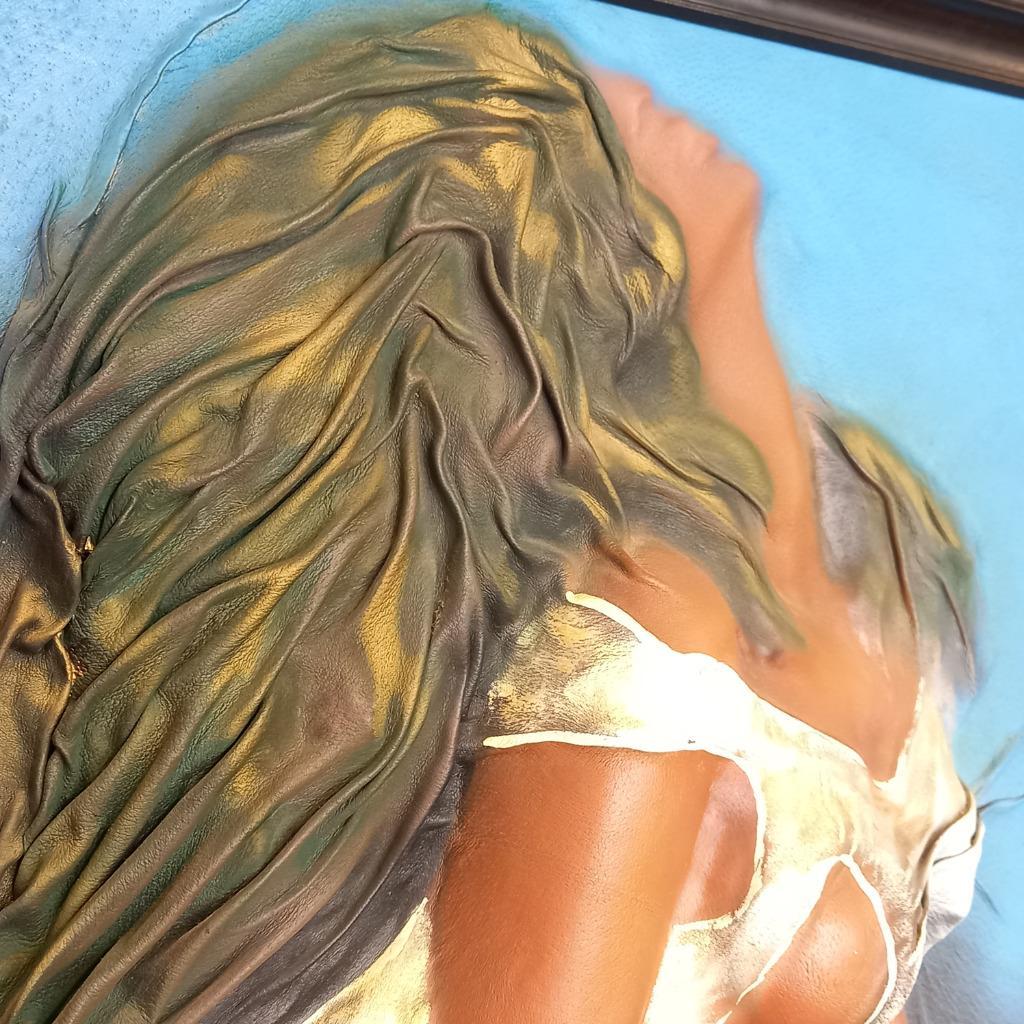 Vintage Xl Leren Reliëf Schilderij Van Een Sexy Dame image 6