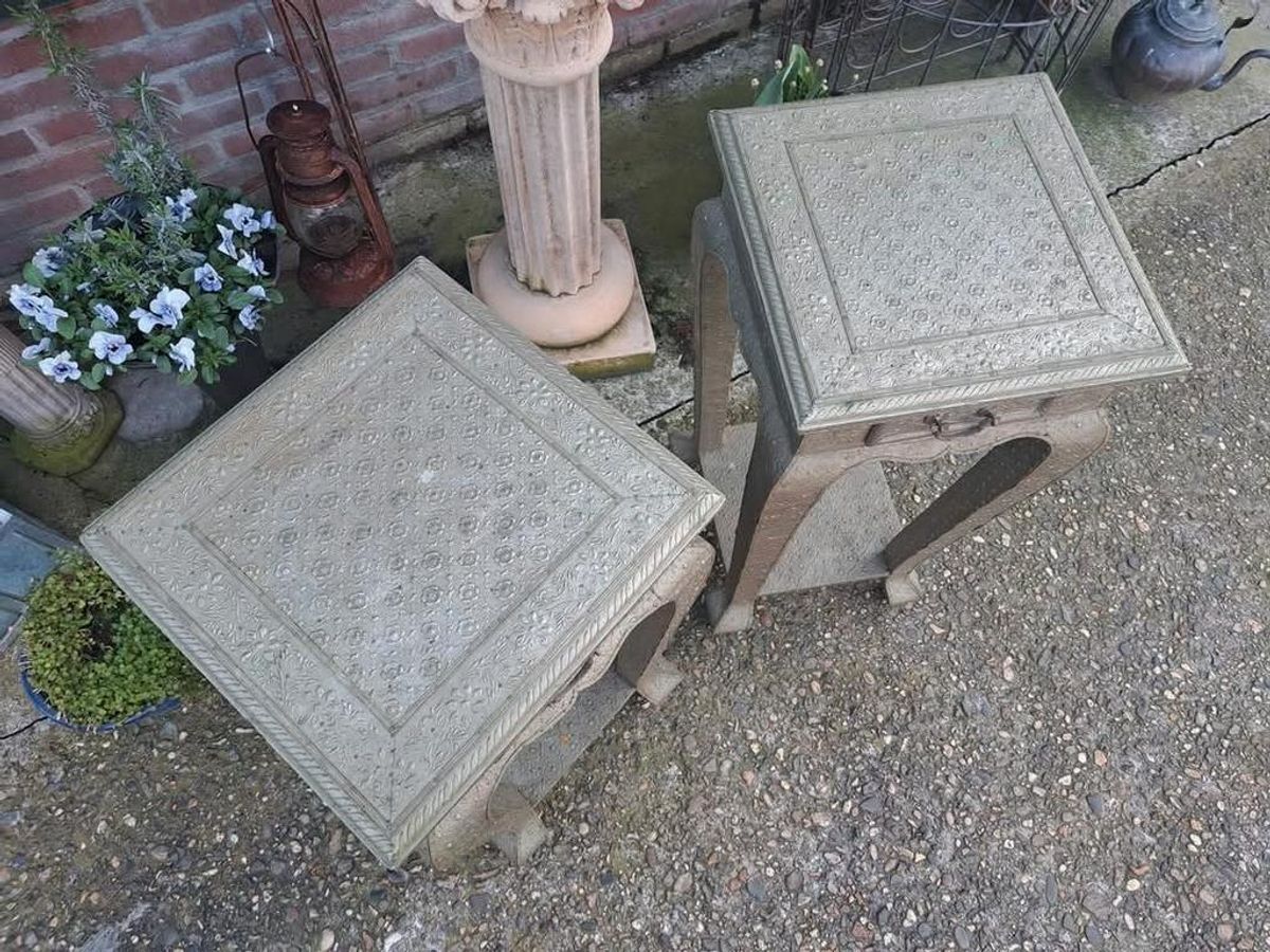 2 Ladekastjes, Nachtkastjes Bekleed Met Beslagen Metaal Afko image 5