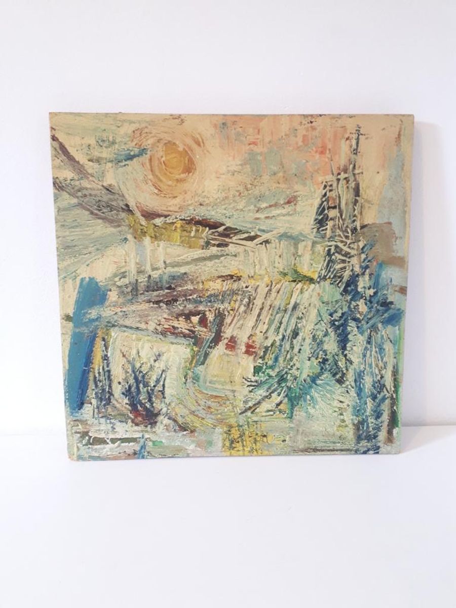 Jaren 70 Origineel Vintage Schilderij Acryl Op Hardboard image 10