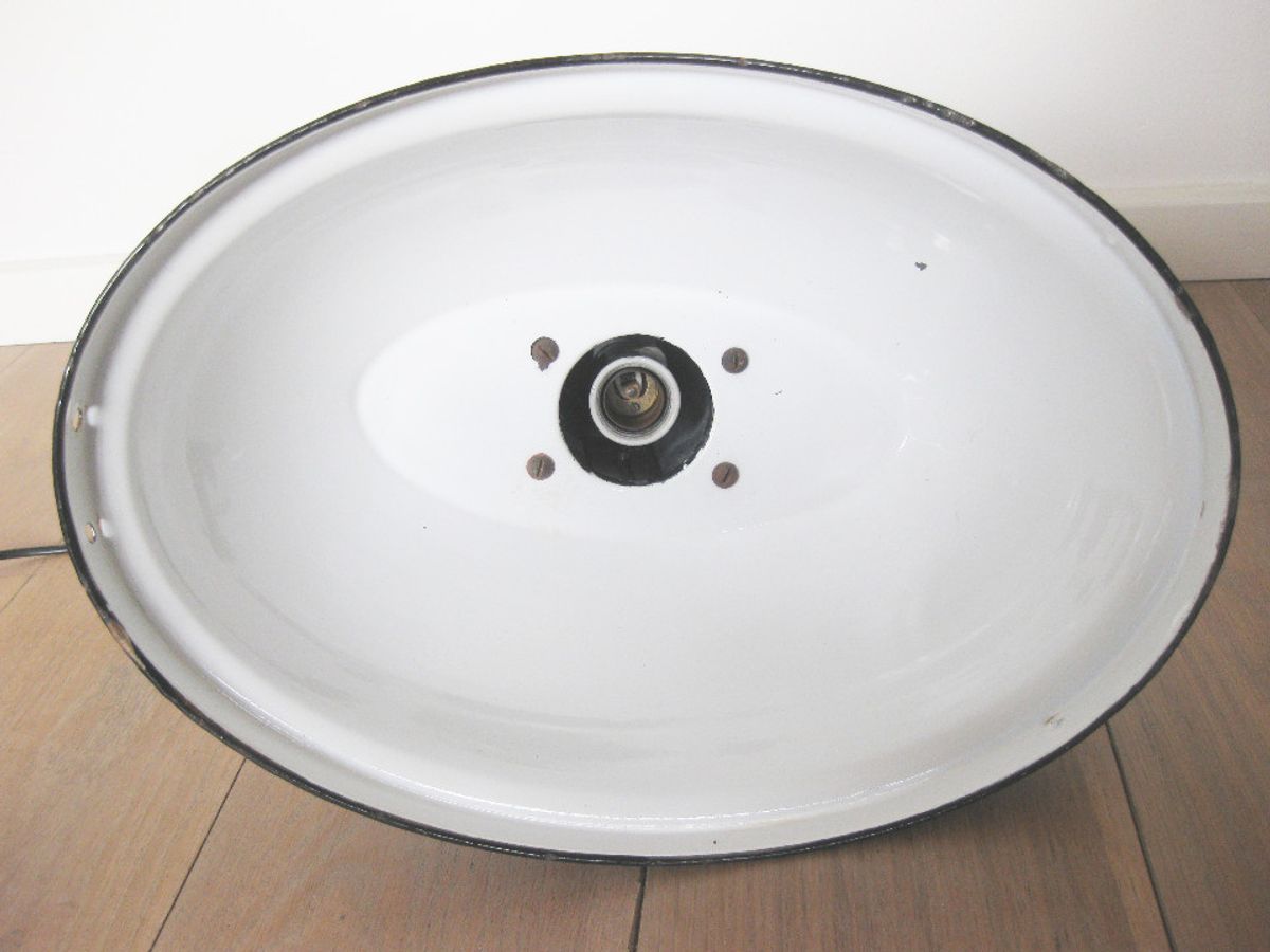Vintage Zwart Emaille Frans Industriële Lamp image 10