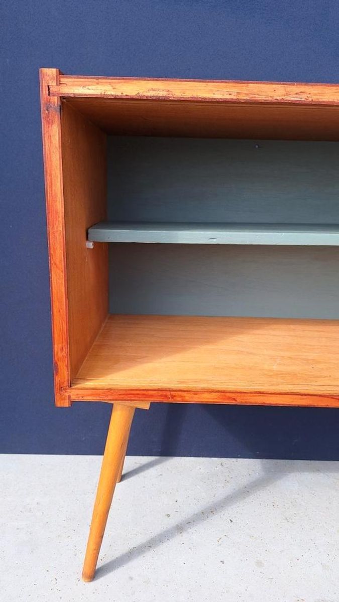 Vintage Kastje Met Schuifdeurtjes, Gestreept Glas, Kast image 4