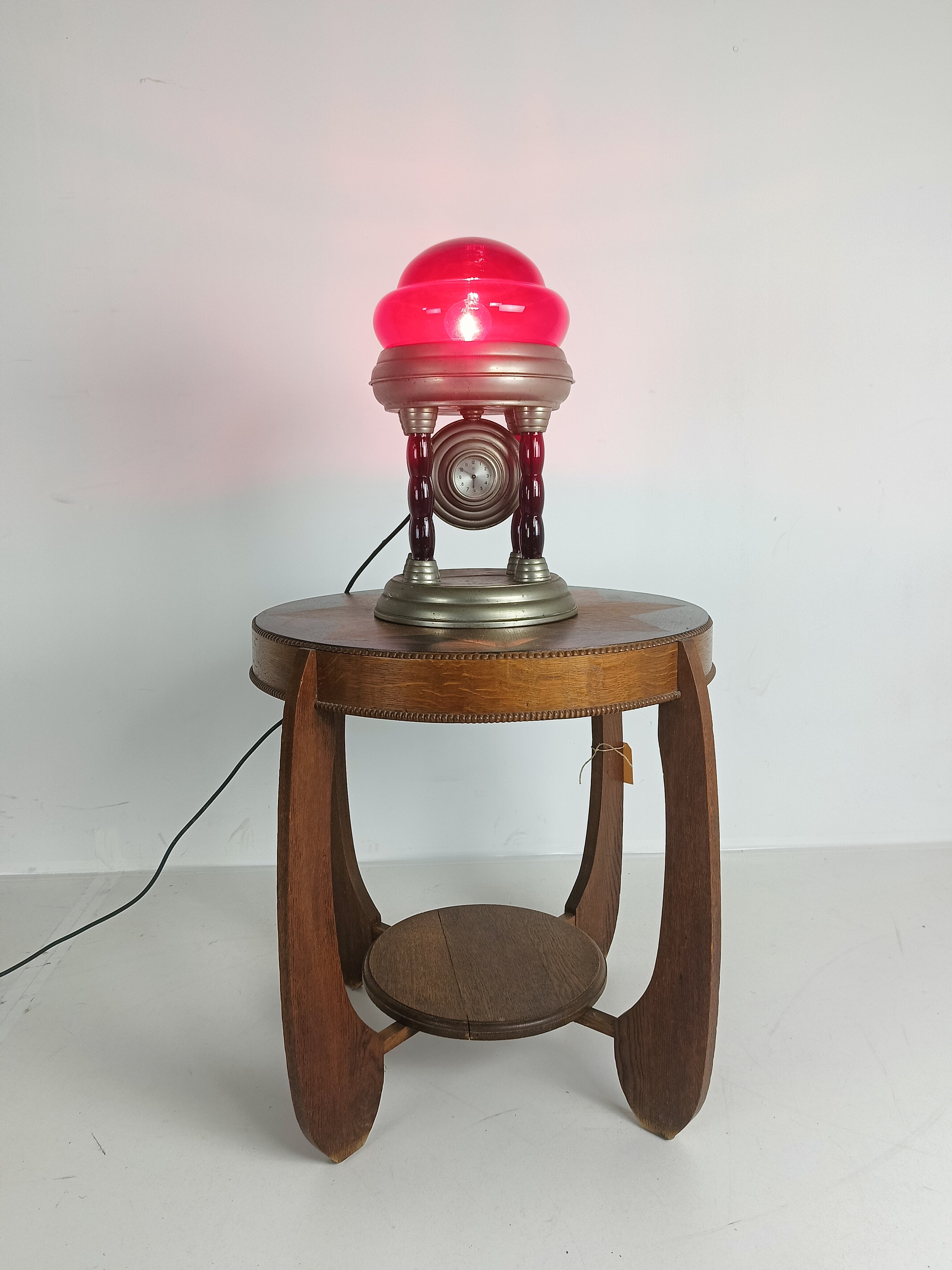 Unieke Vintage Tinnen Lamp Met Uurwerk image 17
