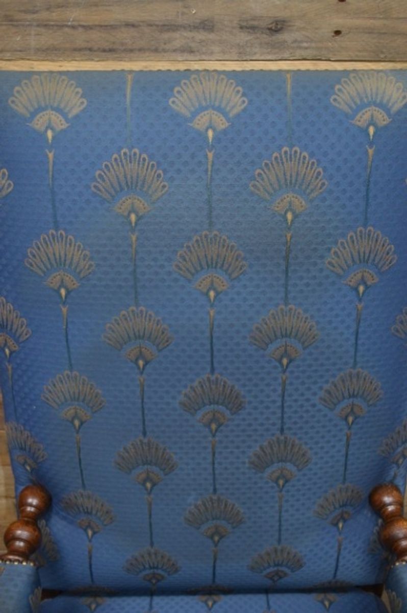 Robuuste Kasteel Armstoel Eiken Met Blauwe Stof image 10