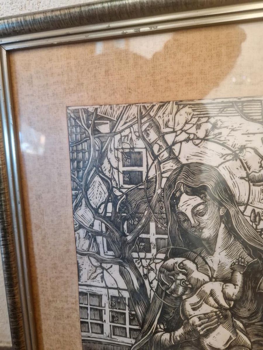 Linoleum Snede Wh Maria En Jezus image 5
