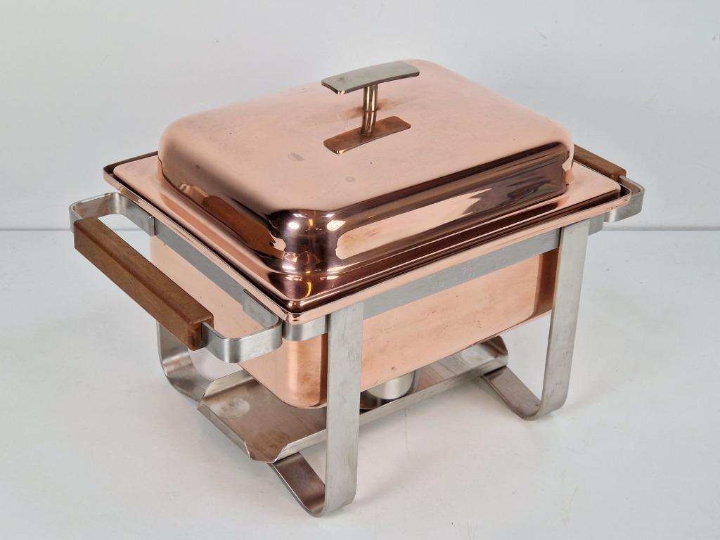 Vintage Spring Swiss Rechaud Koper Rvs Chafing Dish Compleet image 9
