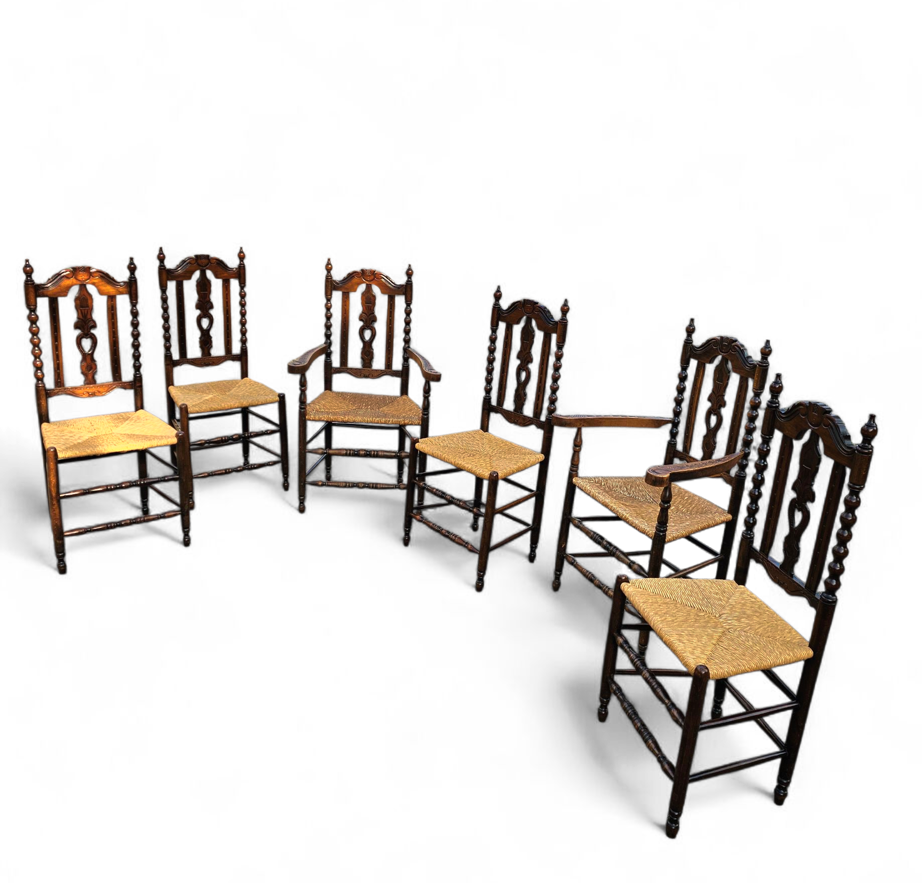 8 ( 2 X Armrest ) X Ornate Wood / Bobbin / Wicker Dining Chair / Studded Chairs image 12