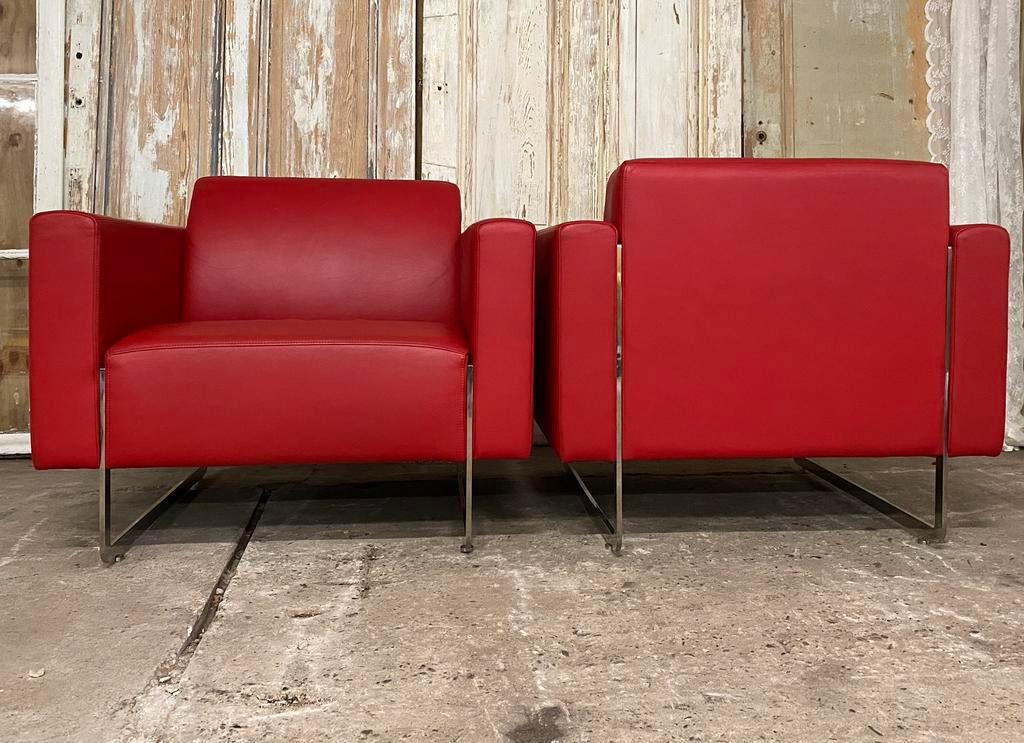 Artifort Fauteuils (2x), Model Mare. Rood Leder. Design. image 4