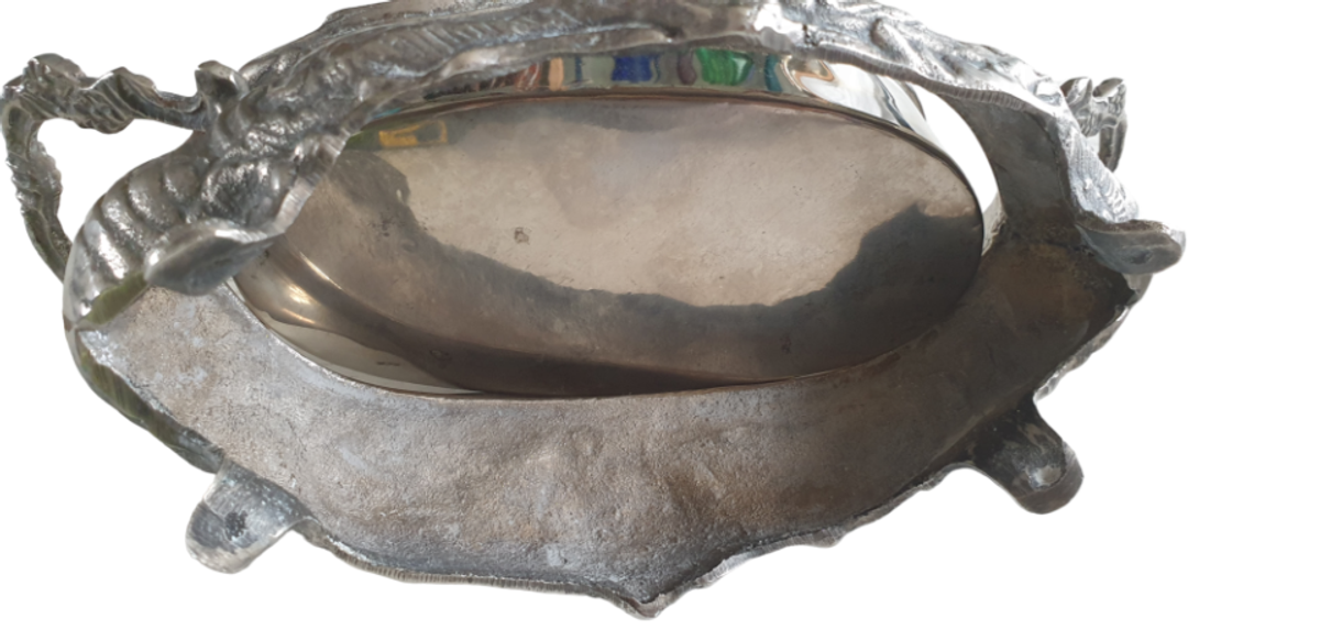 Prachtige Metalen Jardiniere, Verzilverd? Metalen Binnenbak image 7