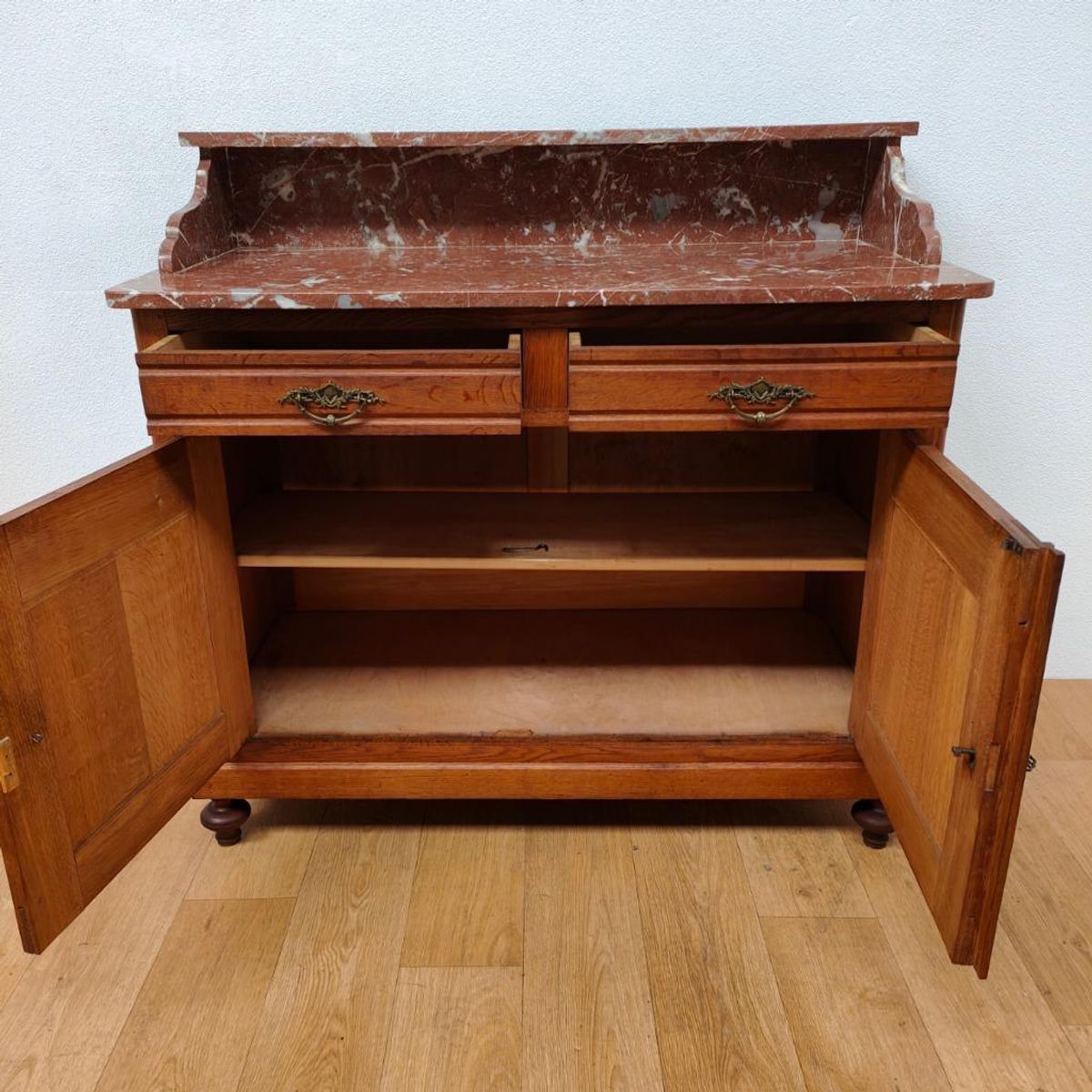 Vintage Antiek Dressoir Commode Ladekast Badkamermeubel Met Marmer Blad 611 image 3