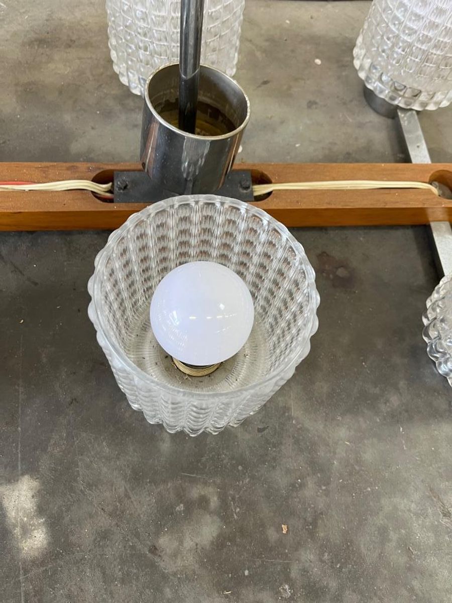 Vintage Plafondlamp / Luster : Glas & Chroom & Hout image 5