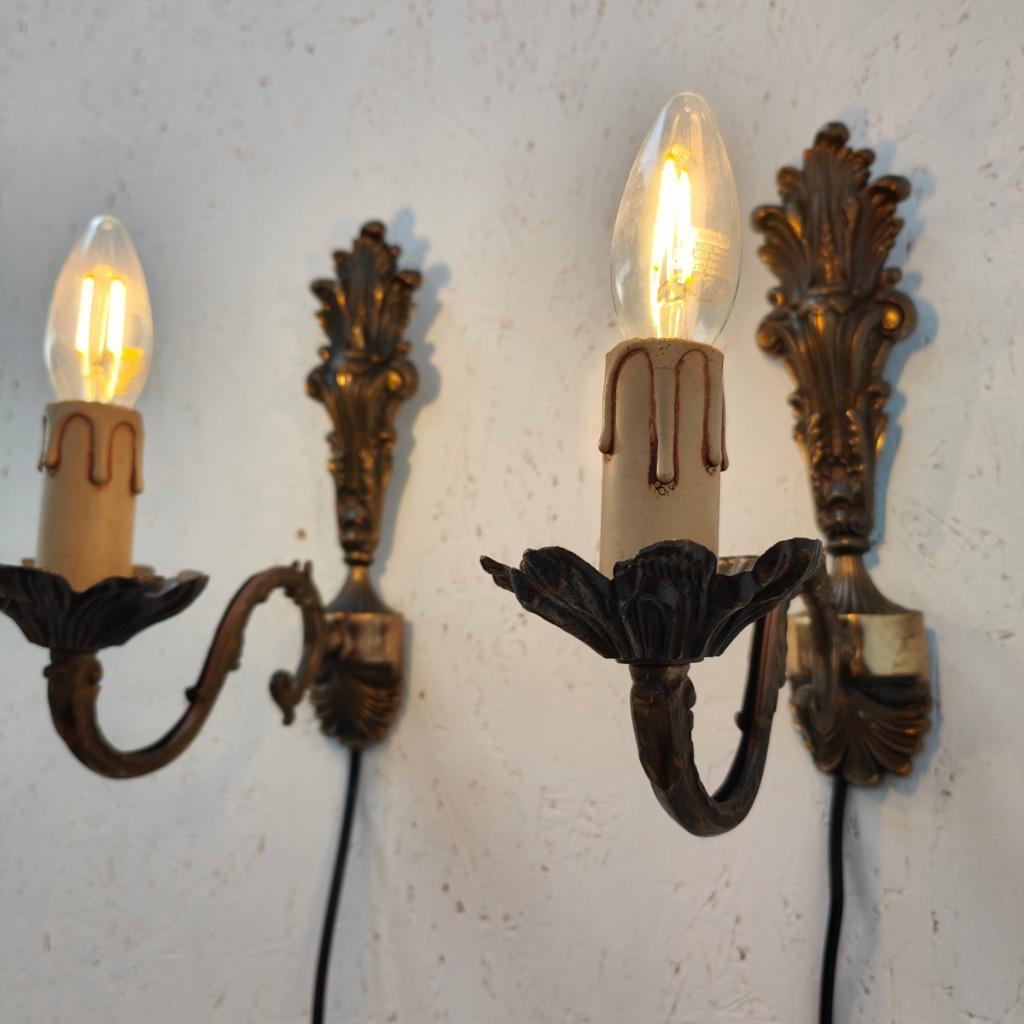 Vintage Messing Hollywood Regency Wandlampjes Bedlampjes Set Prijs image 10