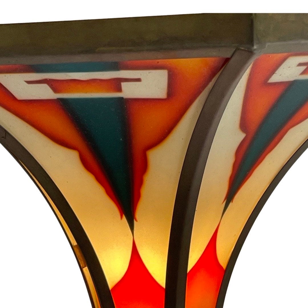 Art Deco / Amsterdam School - Stained Glass Wall Sconce - Bronze Frame - In The Style Of Tuschins image 5