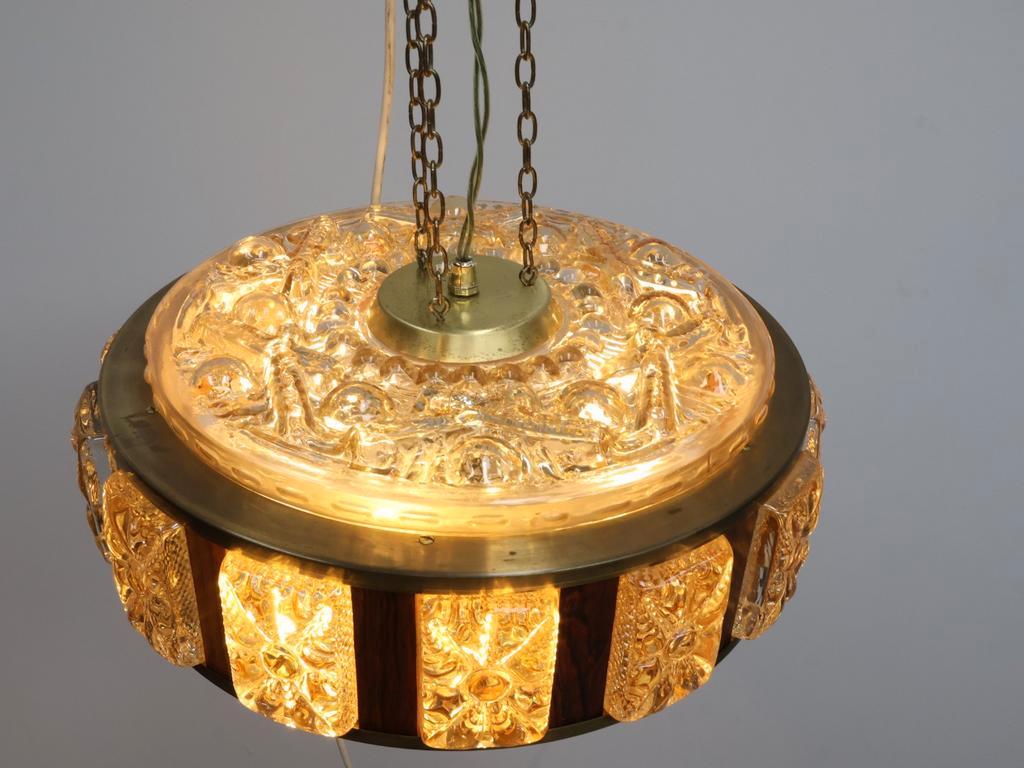 Deense Hanglamp | Vintage | Amberkleurig Glas | Wengé image 5