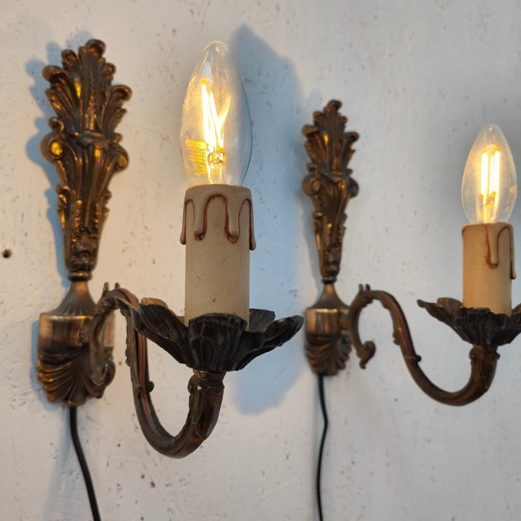 Vintage Messing Hollywood Regency Wandlampjes Bedlampjes Set Prijs image 11