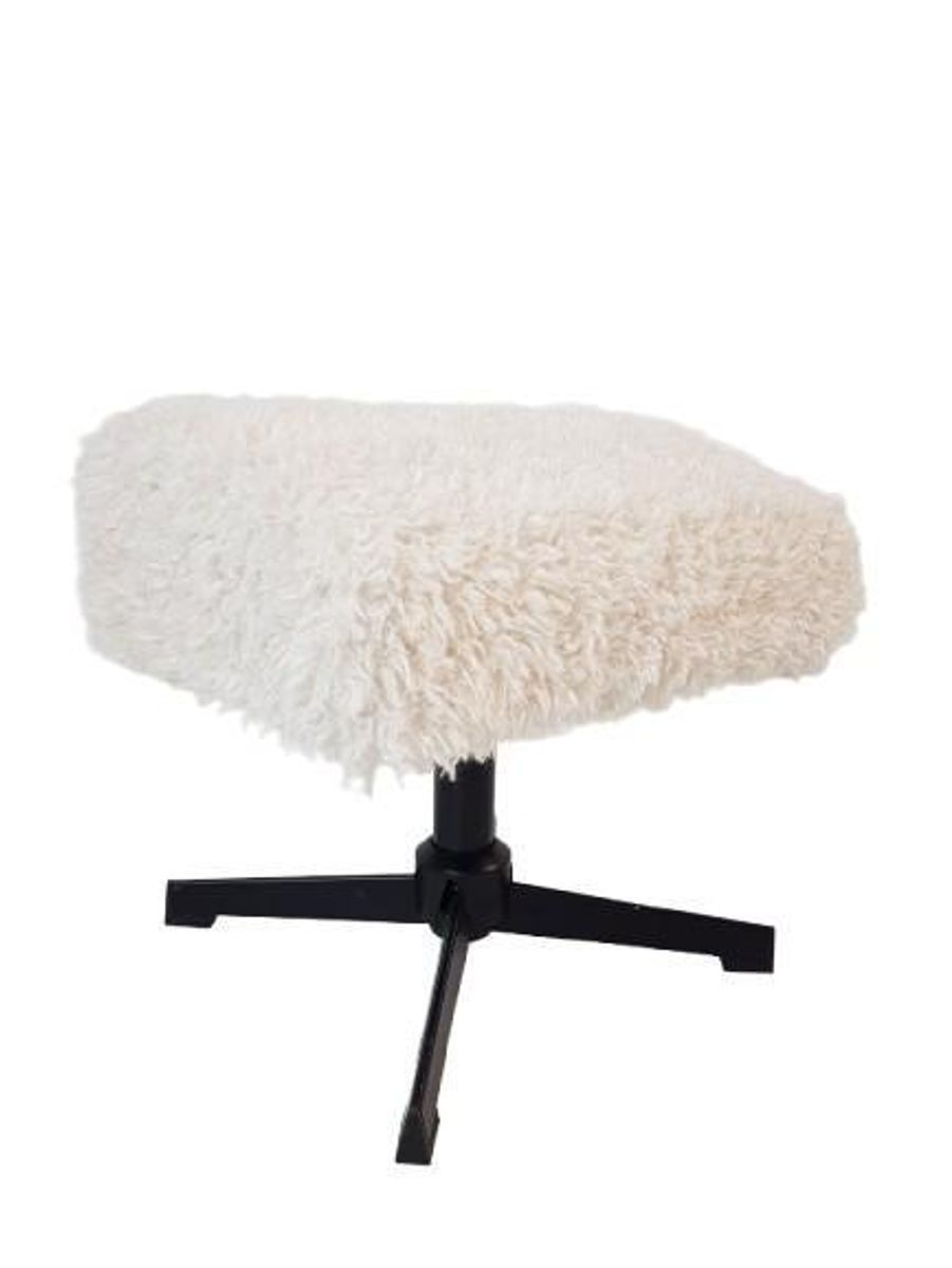 Voetenbankje Teddy Pluche Zwart Frame Creme Stof Nieuw image 7