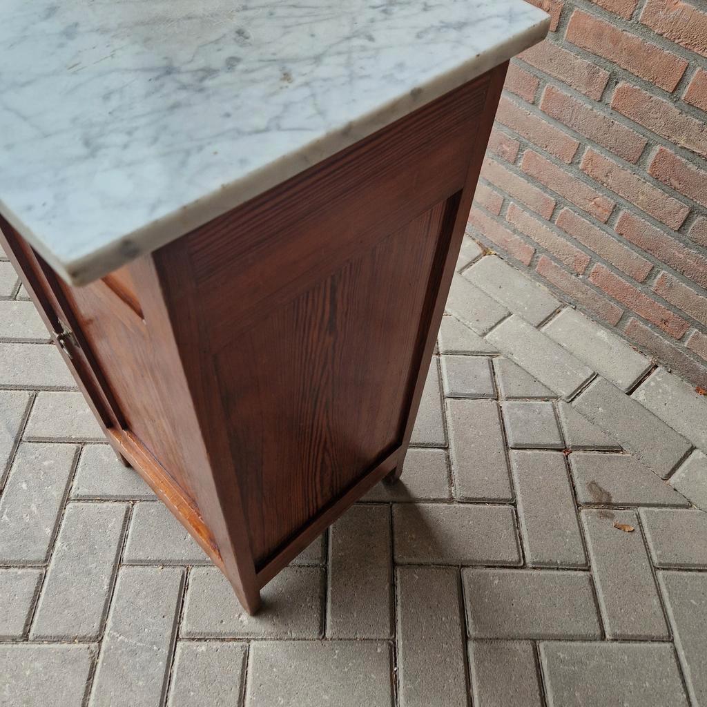 Antieke Wastafel Kast Nachtkastje Met Marmer Plaat Vintage image 9