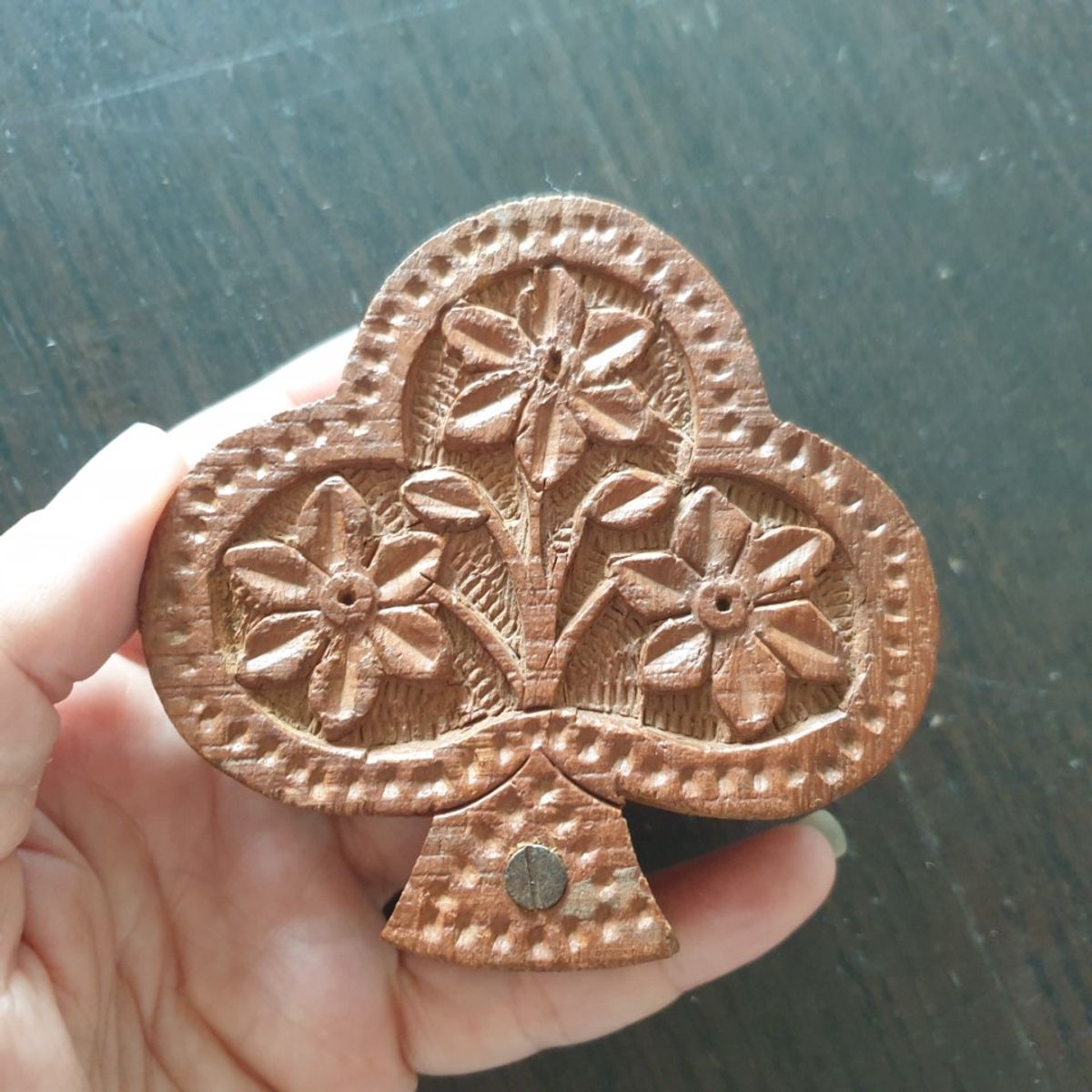 Houtsnijwerk Kruidendoosje India Klavervorm 3 Vakjes image 3