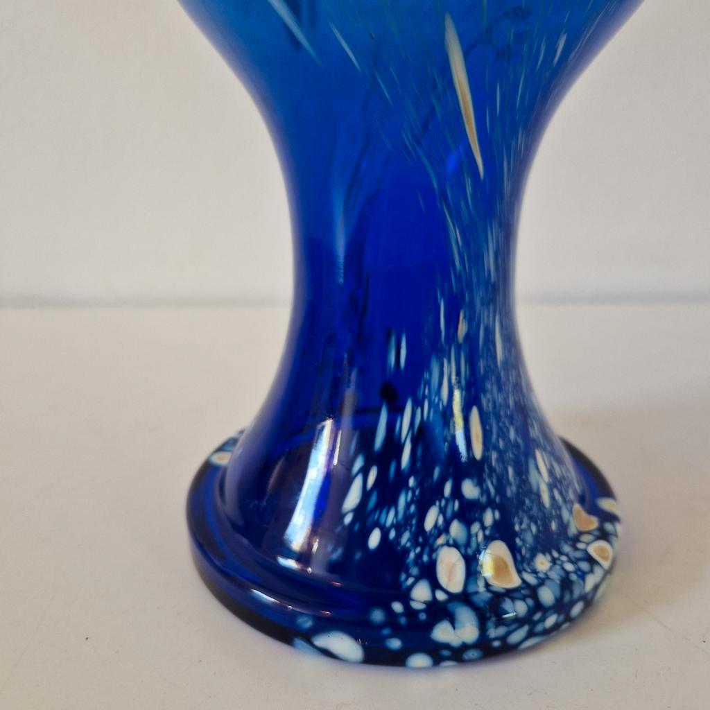 Mondgeblazen Vintage Blauwe Vaas Murano Stijl image 8