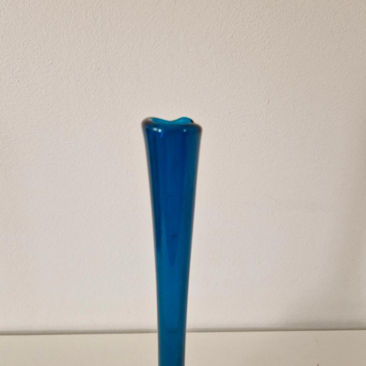 Vintage Petrol Blauwe Glazen Vaas Fles Vaasje Jaren 60 image 3