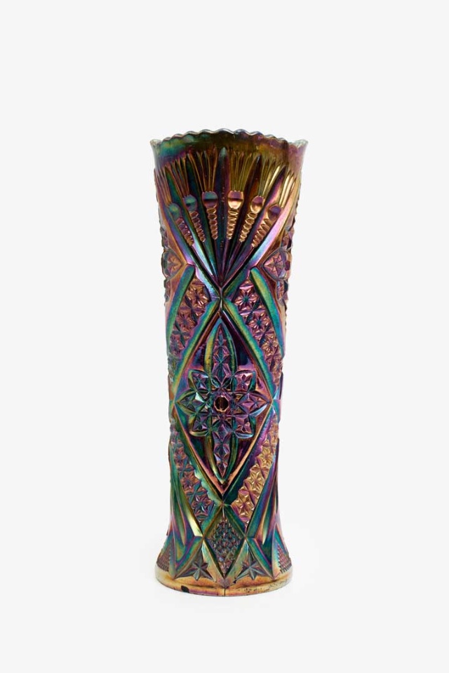 Cilindrische Antieke Gefacerteerde Vaas - Carnival Glass Circa 1910 image 3