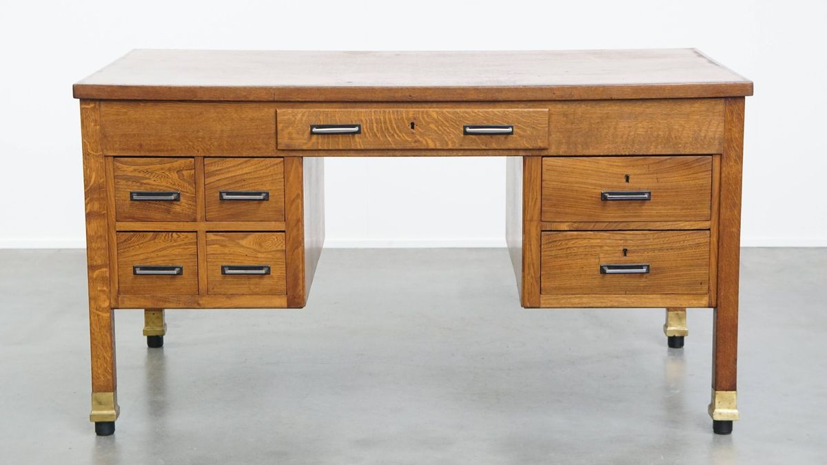 Uniek En Antiek Eikenhouten Art Deco Bureau Uit Begin 20e Eeuw In Amsterdamse School Stijl image 2