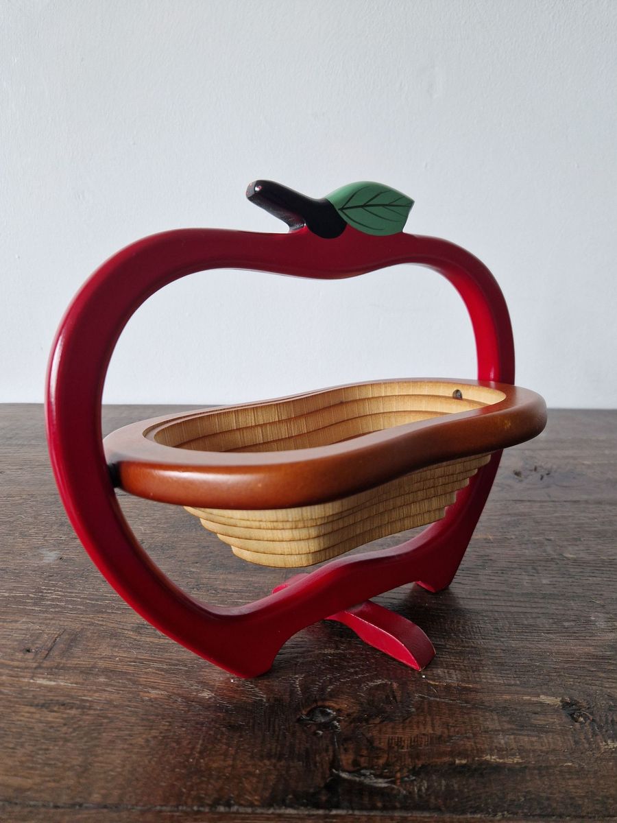 Vintage Houten Schaal Appel Vorm image 2
