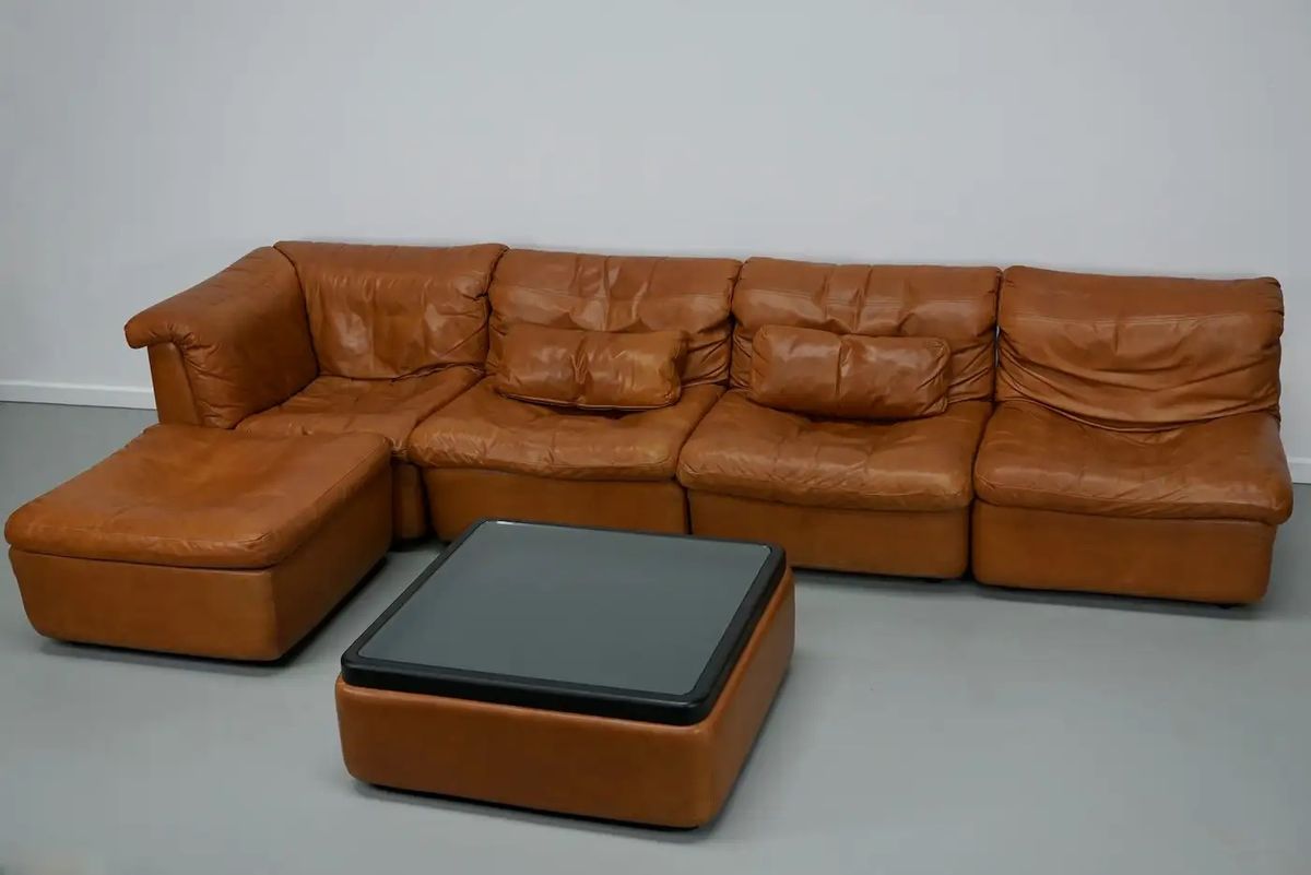 Vintage Cognac Leren Modulaire Hoekbank Van <<<brand>>>, Duitsland 1970 image 2