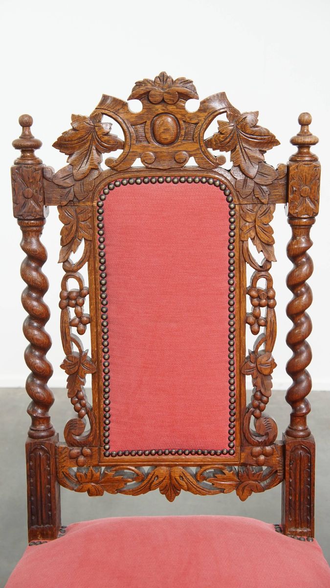 Majestueuze Antieke Set Van 2 Hollandse Eetkamerstoelen Met Mooi Houtsnijwerk image 7
