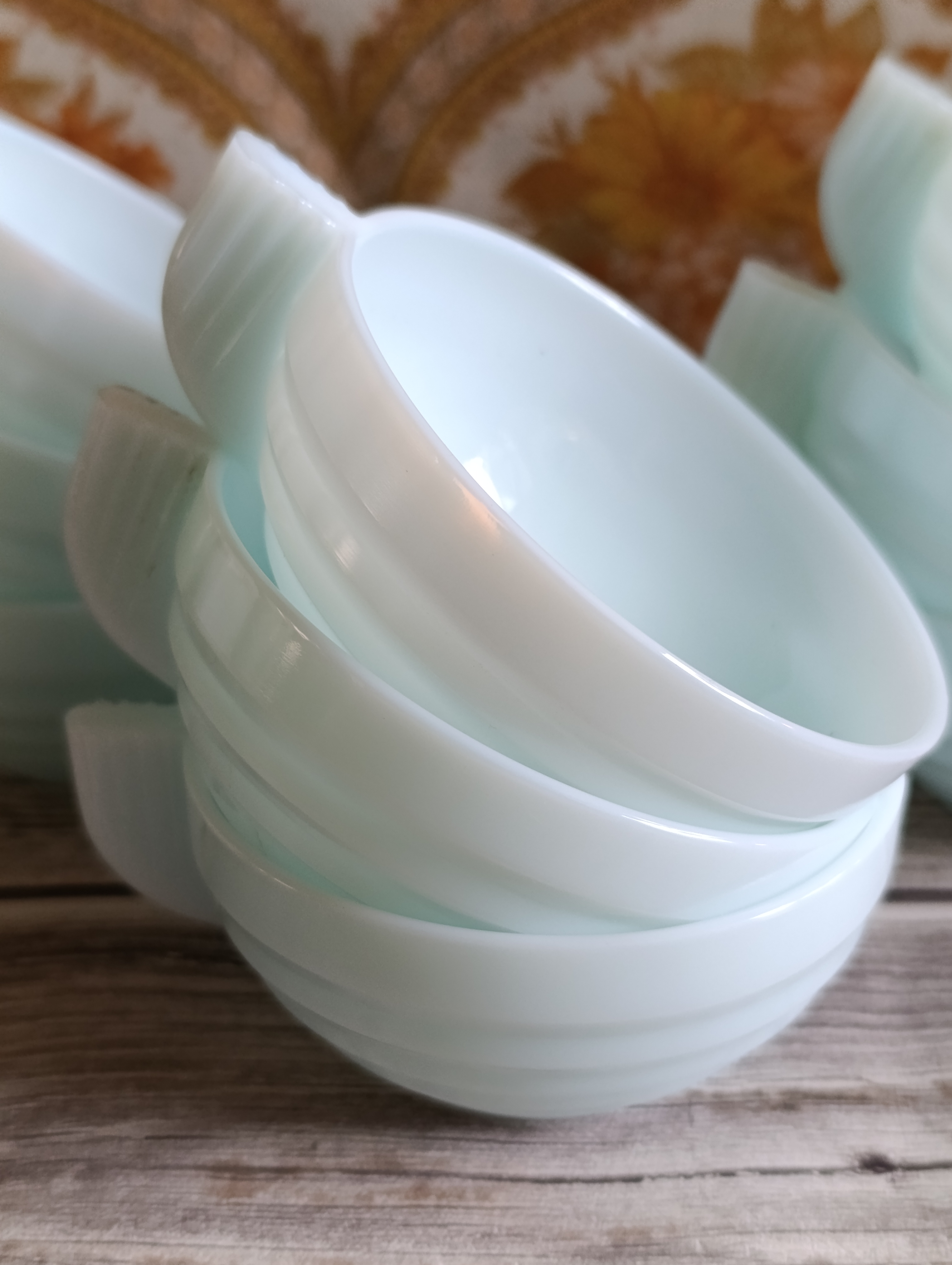 Franse Vintage Opaline Koffiekopjes (set Van 9), Jaren '30, Art Deco, Duck Egg Blue image 5