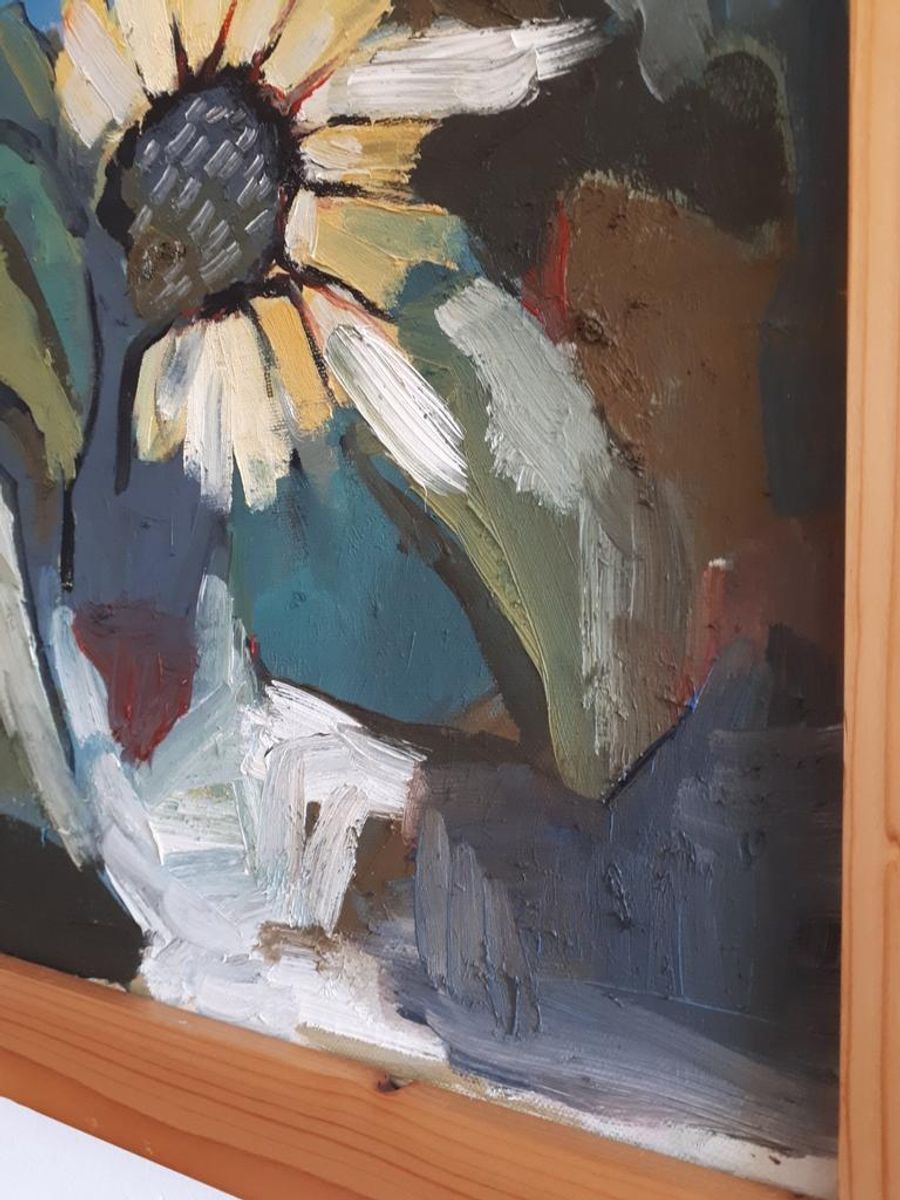 * Vintage Schilderij Zonnebloemen Olieverf Op Doek image 7