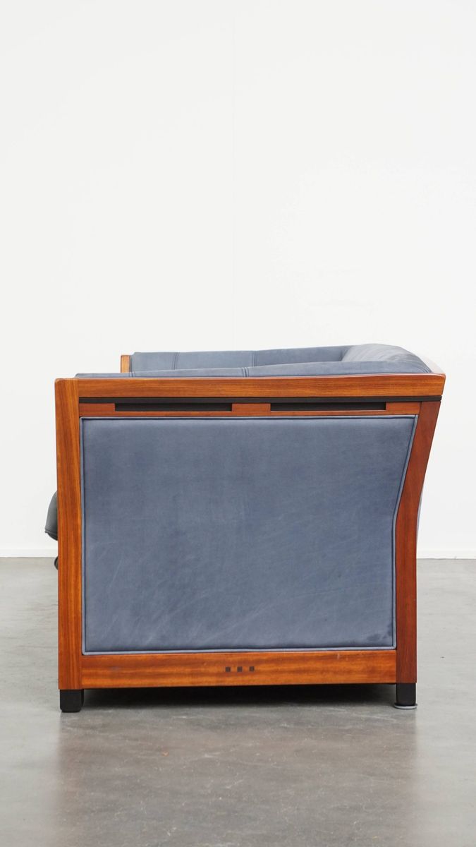 Leuke Schuitema Art Deco Design Bank Met Mooie Blauwe Nubuck Lederen Bekleding image 4