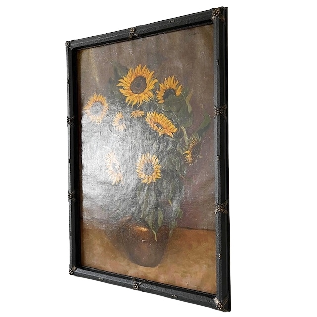 Antiek Xl Schilderij Zonnebloemen Olieverf M. Bertels 1920’s image 6