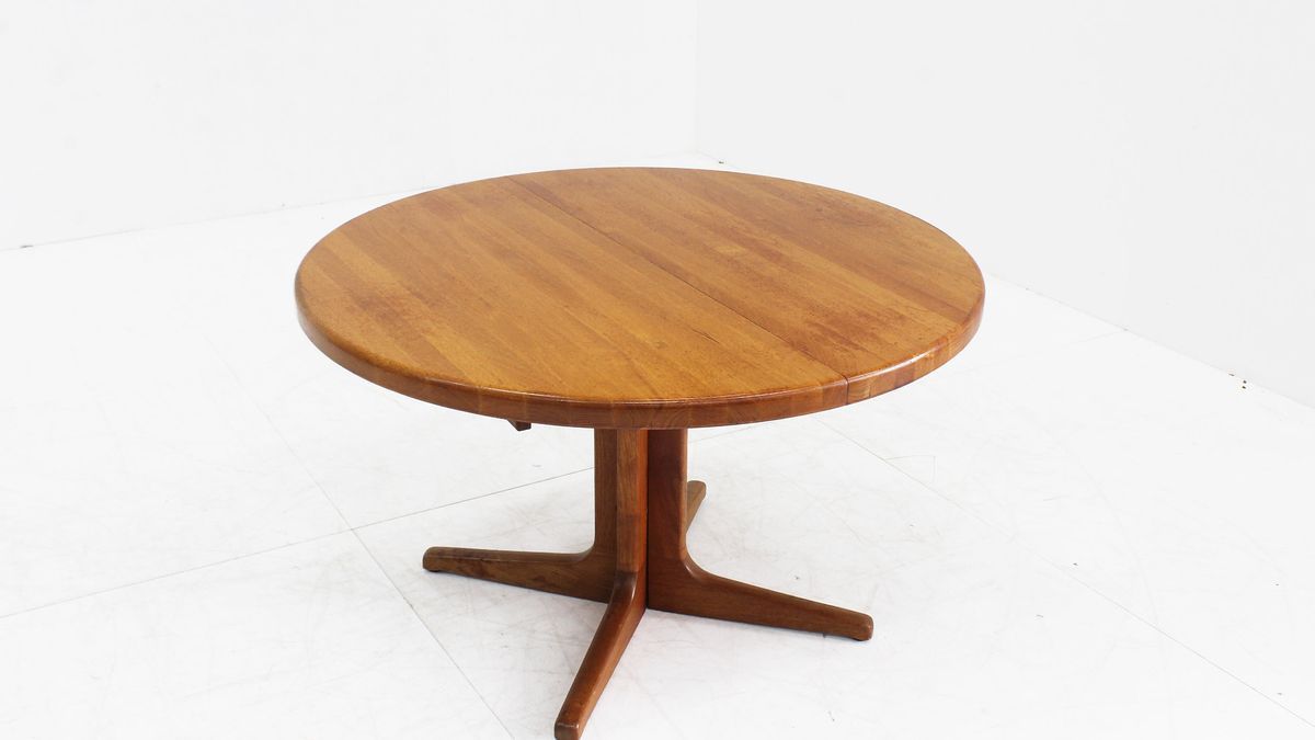 Vintage Deense Ronde Uitschuifbare Eettafel Tafel Massief Teak image 2