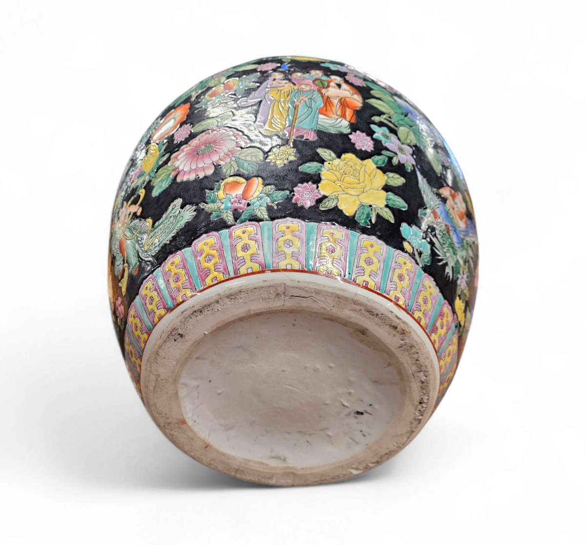 Large Famille Noir Chinese / Porcelain Ginger Jar / Hand Painted / Mille Fleur image 4