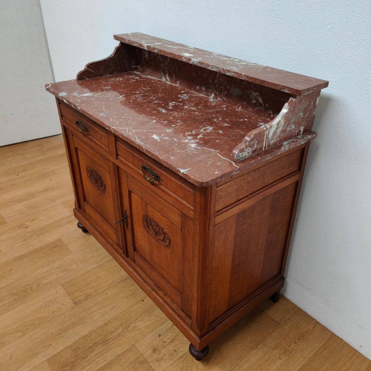 Vintage Antiek Dressoir Commode Ladekast Badkamermeubel Met Marmer Blad 611 image 6