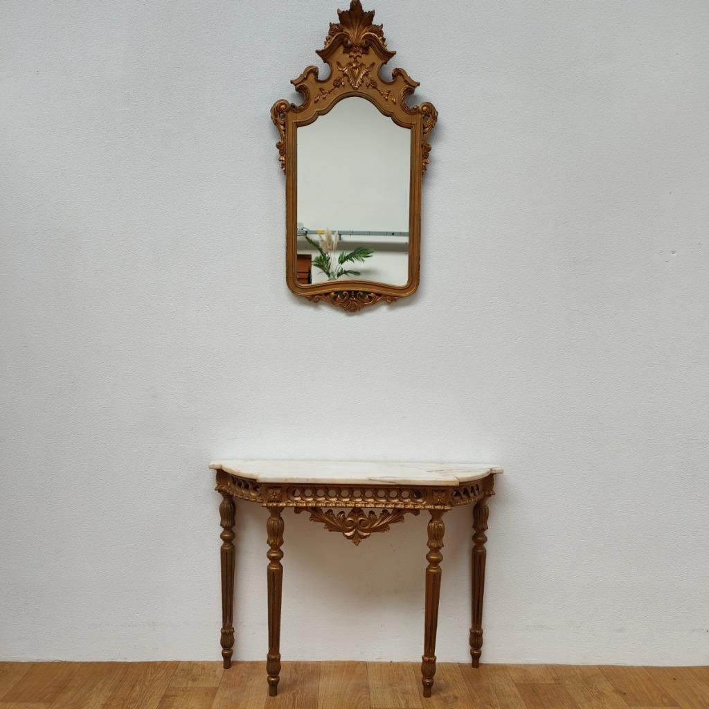 Vintage, Antieke Wandconsole Sidetable, Wandtafel Met Marmer Blad En Spiegel image 2