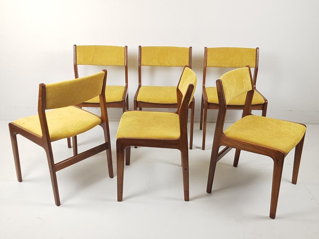 6 Vintage Dining Chairs Danish Teak Yellow | Gele Stoelen image 3
