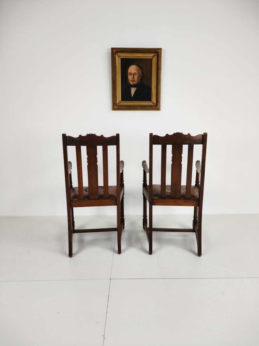 Paar F. Parker & Son Eikenhouten Fauteuils – 19e-eeuws Engels image 14