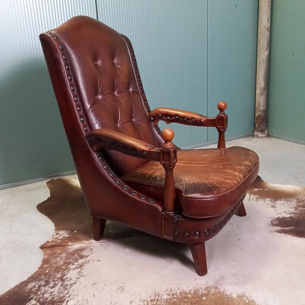 Bijzonder Stoere Vintage Bibliotheekfauteuil Met Studs image 7