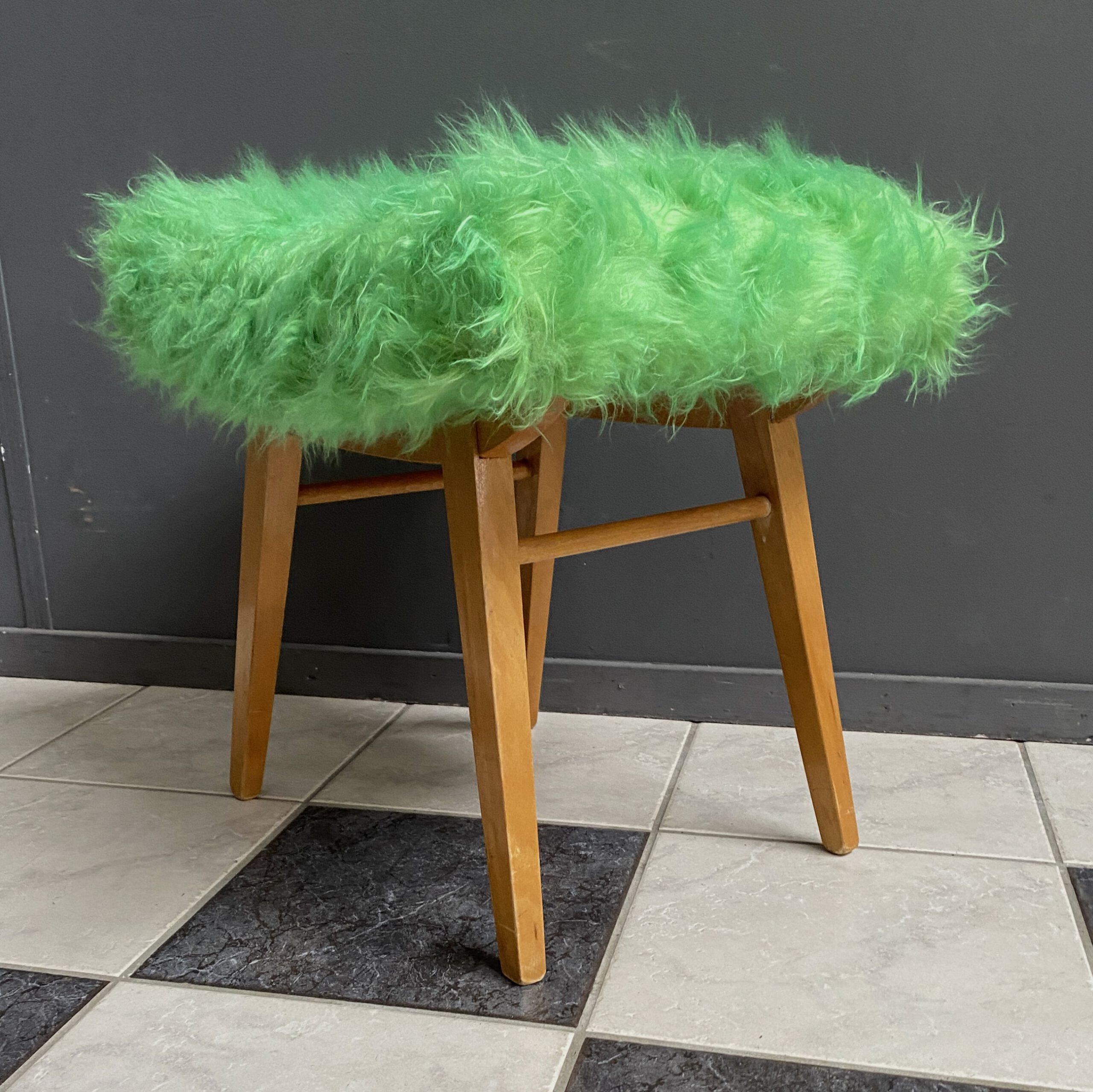 Green Fluffy Foot Stool 1960S image 2