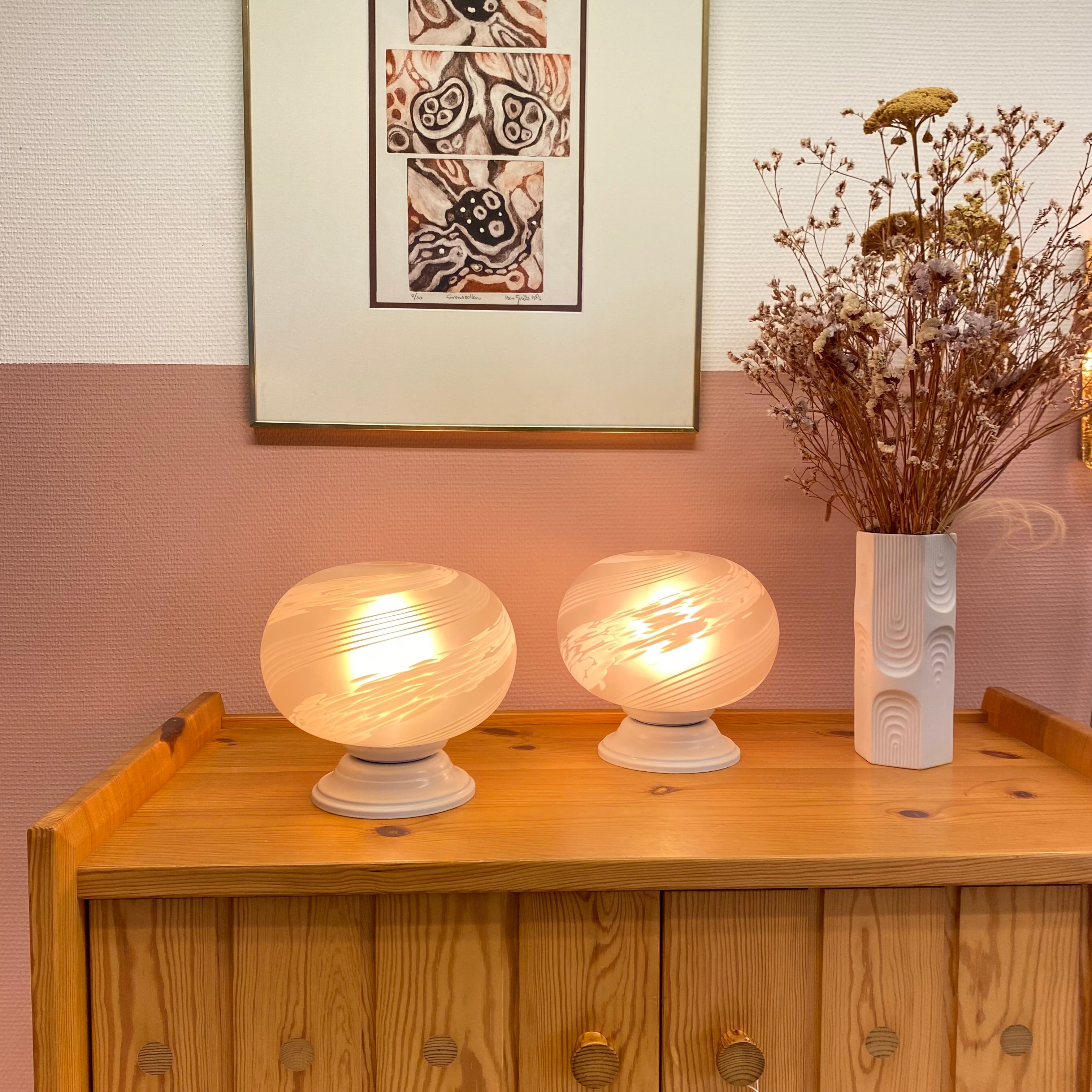 Set Of Pink Swirly Murano Glass Table Lights image 5