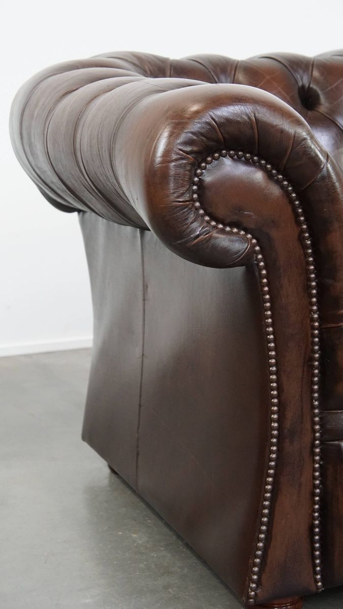 Luxe En Charmante 3-zits Rundleren Chesterfield Bank In Engelse Stijl image 12