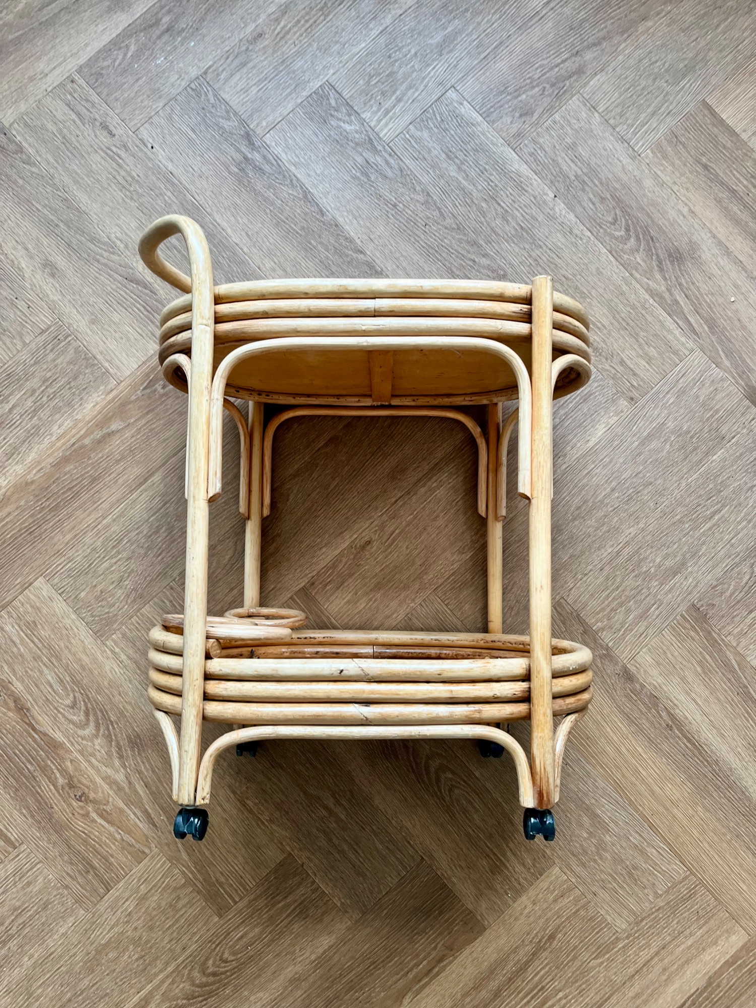 Vintage Bamboe-rotan Serveer Trolley image 15
