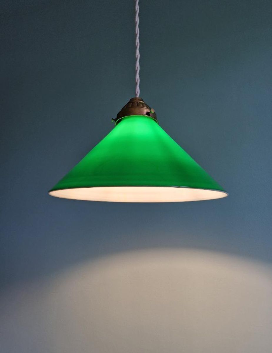 Art Deco Hanglamp In Kegelgroen Opaline, 1920-30 image 4