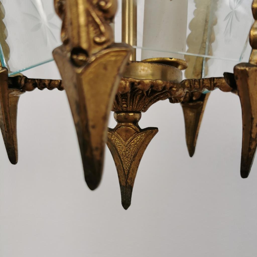 Vintage Franse Messing Lantaarnlamp, Hanglamp, Lamp Met Ketting image 16
