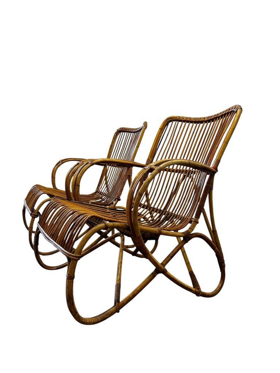 Set Van 2 Vintage Rotan Fauteuils / Eenzitjes Rohé image 4