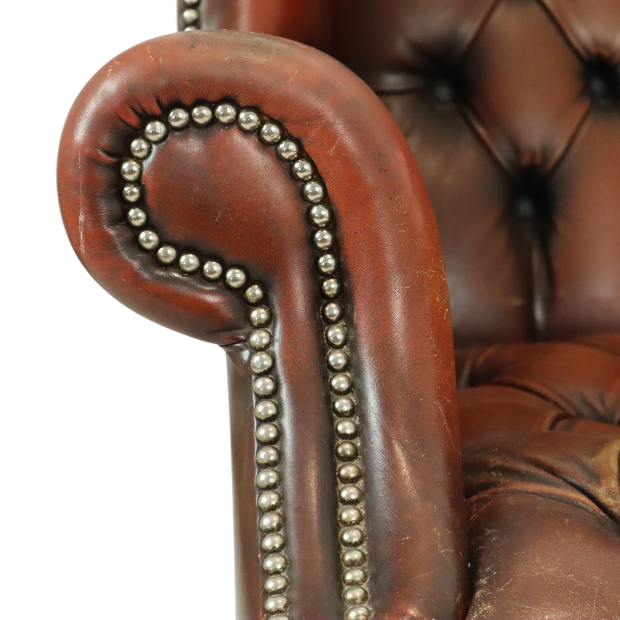 Oude Chesterfield Zetel Bruin Leder Wingchair Oorfauteuil image 17