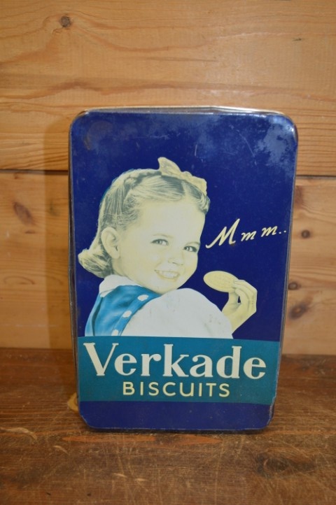 Donkerblauw Verkade Koekblik Met Meisje Met De Strik – Nostalgisch Design image 2