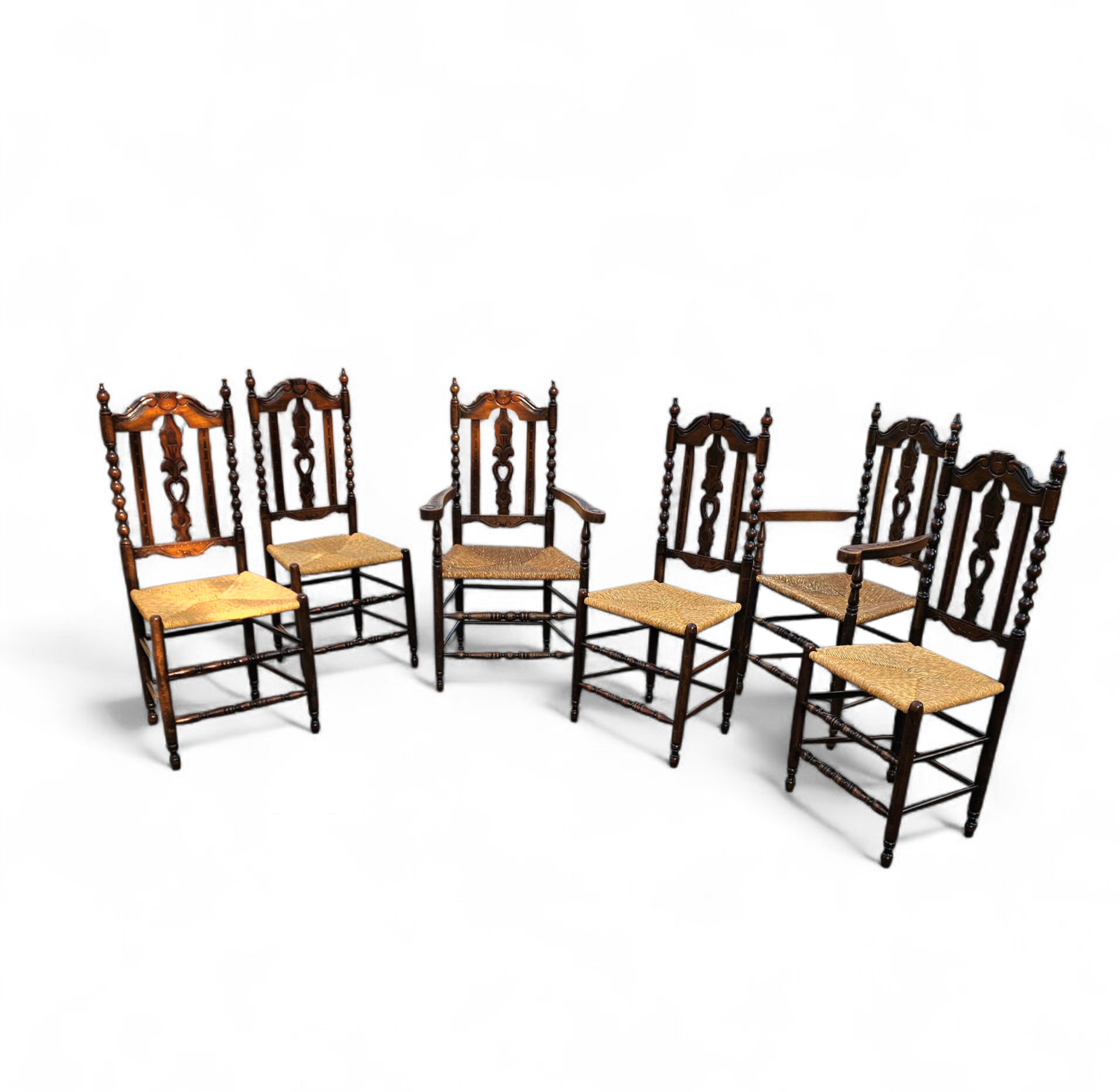 8 ( 2 X Armrest ) X Ornate Wood / Bobbin / Wicker Dining Chair / Studded Chairs image 16